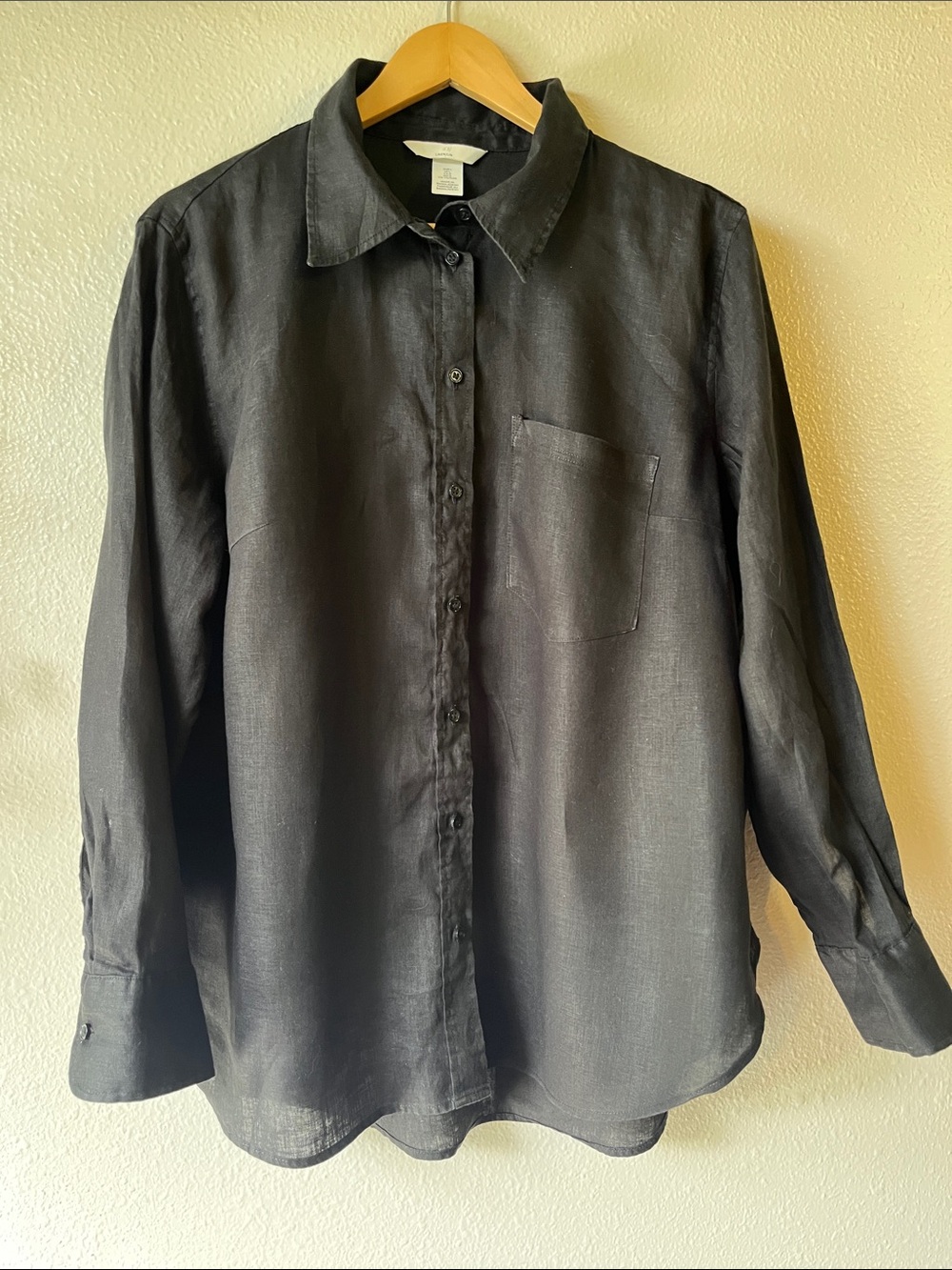 H&M 100% Linen Black Long Sleeve Button Down Shirt L